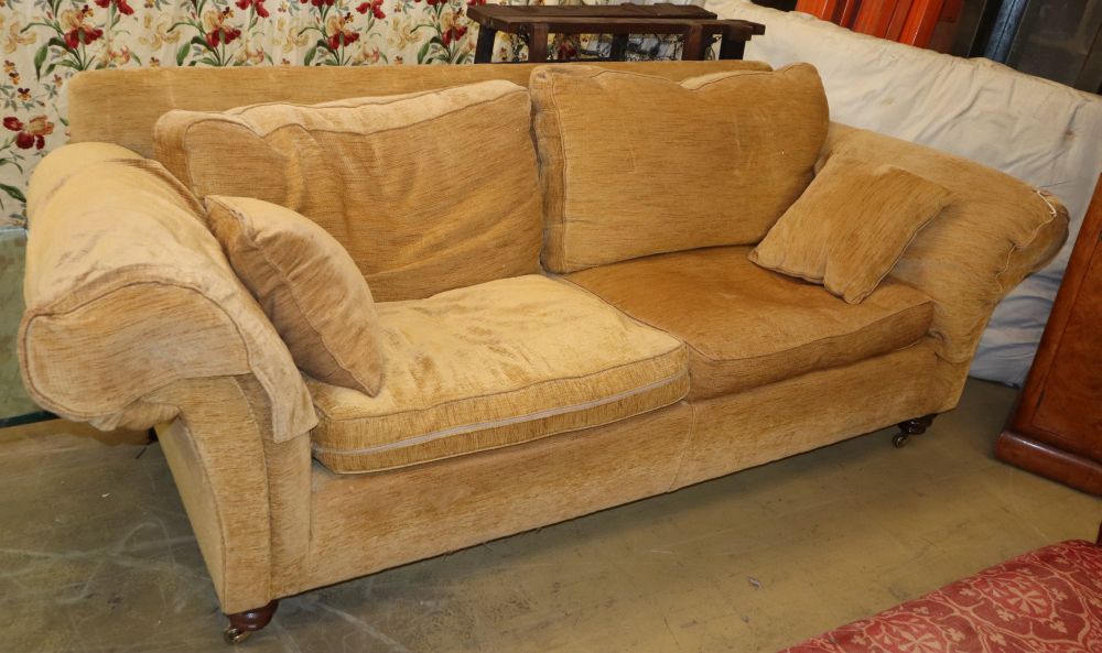 A large gold chenille sofa by Duresta W.220cm, D.100cm, H.64cm